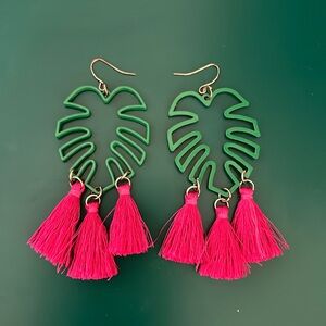 Monstera tasseled statement earrings